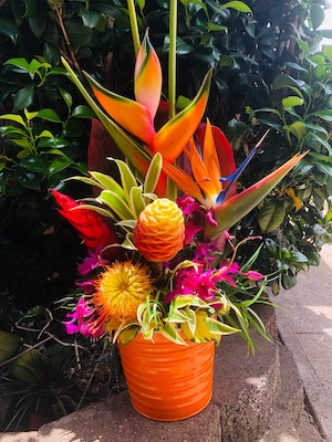 Tropical flower arrangement with bird of paradise