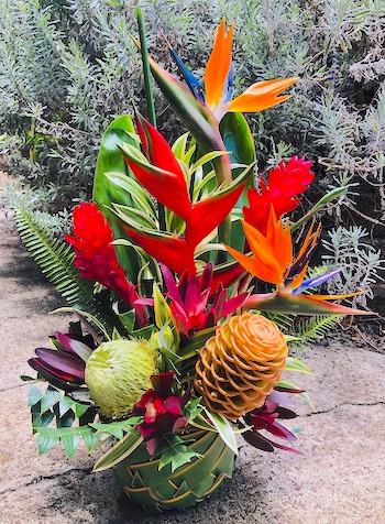 Paradise protea and tropical arrangement